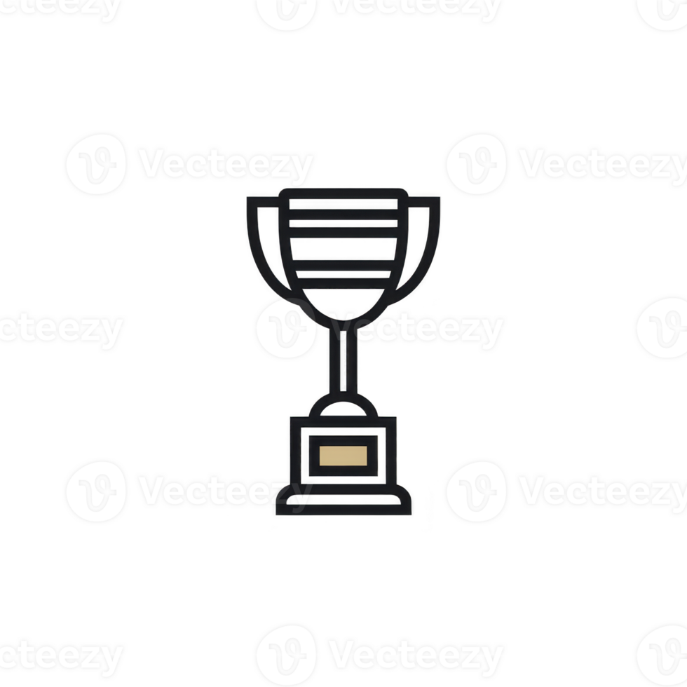 Simple black and gold trophy icon with minimalist design, symbolizing achievement and success. trophy features cup shape with rectangular base, conveying sense of victory png