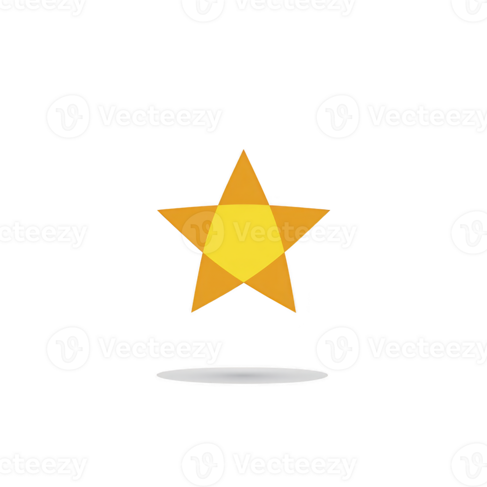Bright yellow star with subtle shadow beneath it, set against plain transparency background, conveys simplicity and positivity png