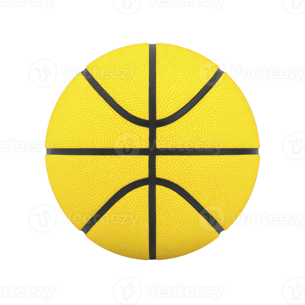 Vibrant yellow basketball with black lines, isolated on transparency background, showcasing its textured surface and spherical shape. Perfect for sports and recreation themes png