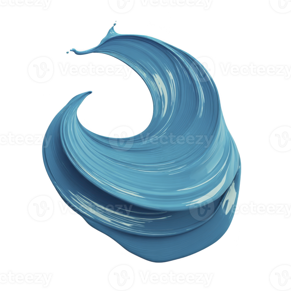 Dynamic swirl of blue paint creates abstract wave like shape, showcasing fluidity and motion. glossy texture and vibrant color evoke sense of creativity and artistic expression png