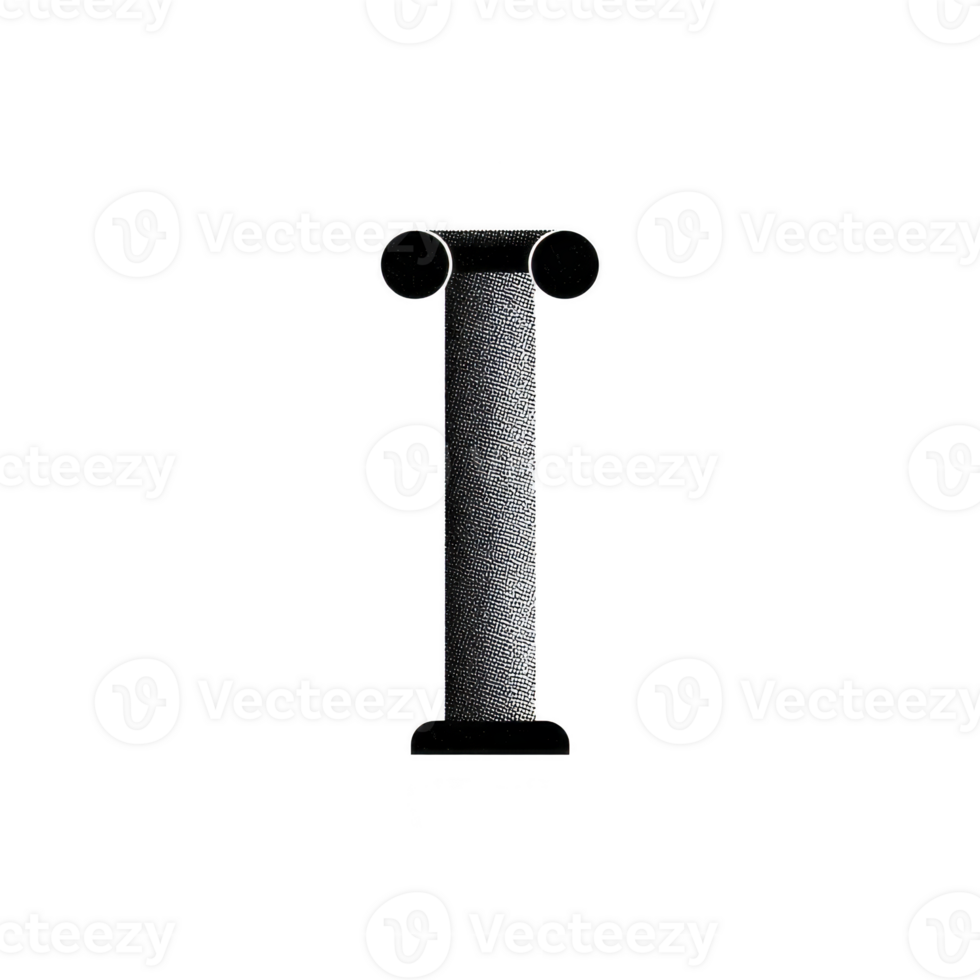 Image features stylized letter I with textured, metallic appearance, resembling column with circular ends. design is simple and modern, set against plain background png
