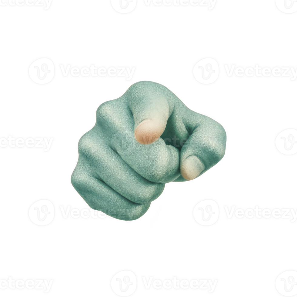 Digitally altered image of hand pointing forward, with greenish tint, isolated on transparency background. hand gesture conveys sense of direction or emphasis png