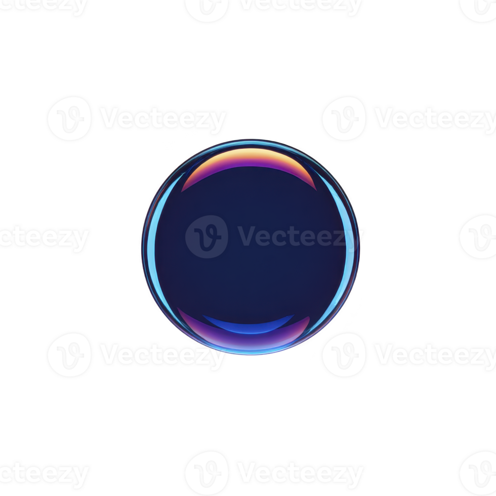 Vibrant, colorful soap bubble with dark center and iridescent edges floats against transparency background, creating mesmerizing and surreal visual effect png