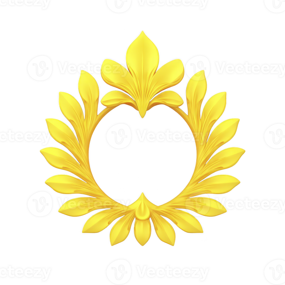 Decorative golden laurel wreath with intricate leaf patterns, symbolizing victory and achievement, set against transparent background. design is elegant and symmetrical png