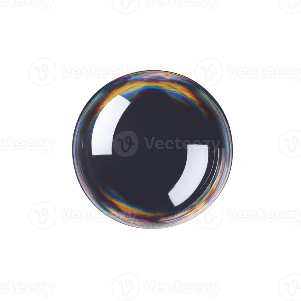 Single, transparent soap bubble with rainbow sheen floats against transparency background, showcasing its delicate and colorful surface. bubble iridescence creates mesmerizing effect png