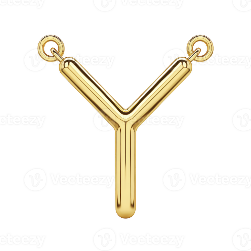 Gold letter Y pendant with sleek, polished finish and two loops for attaching to chain, showcasing elegance and simplicity png
