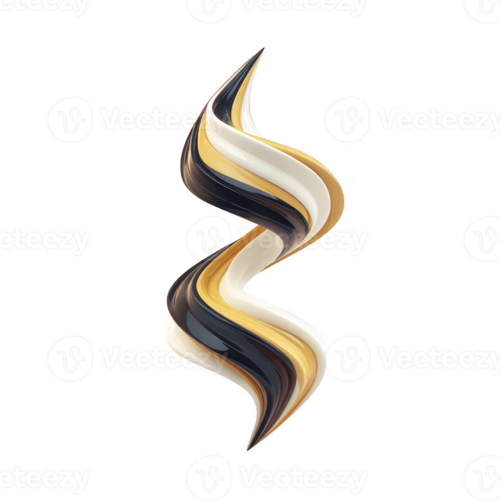 Twisted, abstract sculpture with smooth, flowing curves in shades of black, white, and gold, creating dynamic and elegant visual effect png