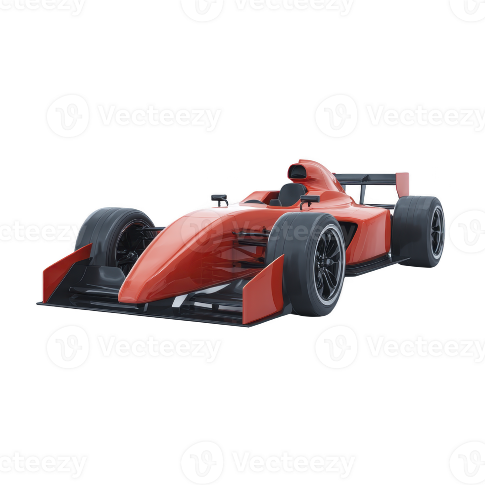 Sleek red formula race car with aerodynamic design and large tires, perfect for high speed racing on professional tracks. car streamlined body and vibrant color exude speed and excitement png