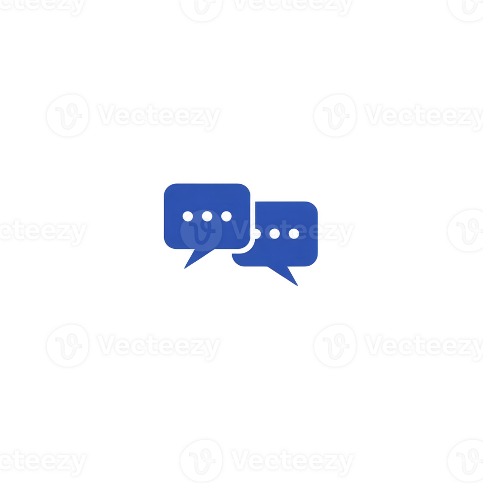 Two blue speech bubbles with ellipses inside, symbolizing communication and conversation, are depicted on transparent background. simple design conveys interaction and dialogue png