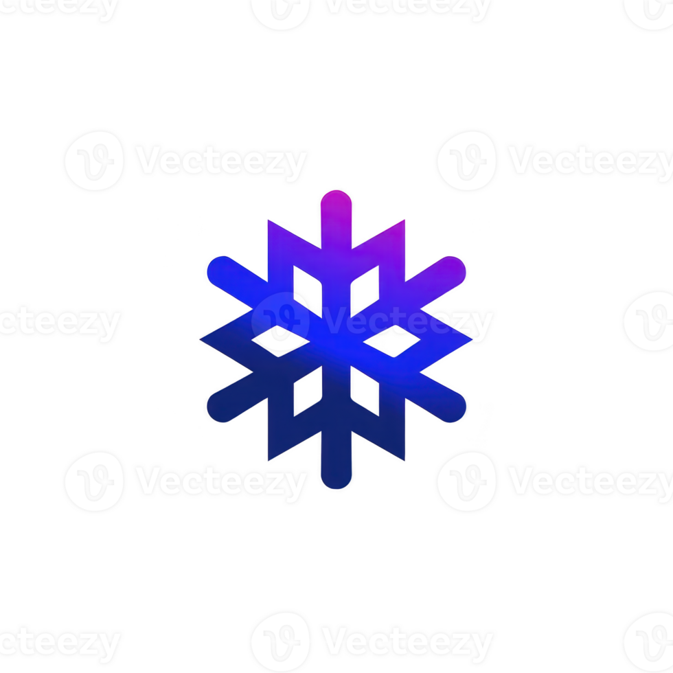 Vibrant, gradient snowflake icon with shades of purple and blue, set against transparency background, conveys modern and cool aesthetic png