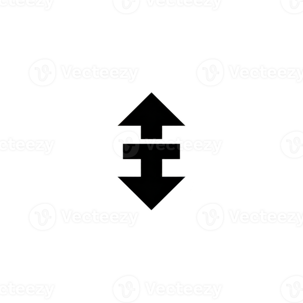 This features black double arrow icon pointing up and down, symbolizing vertical movement or resizing. design is simple and minimalistic, set against transparent background png