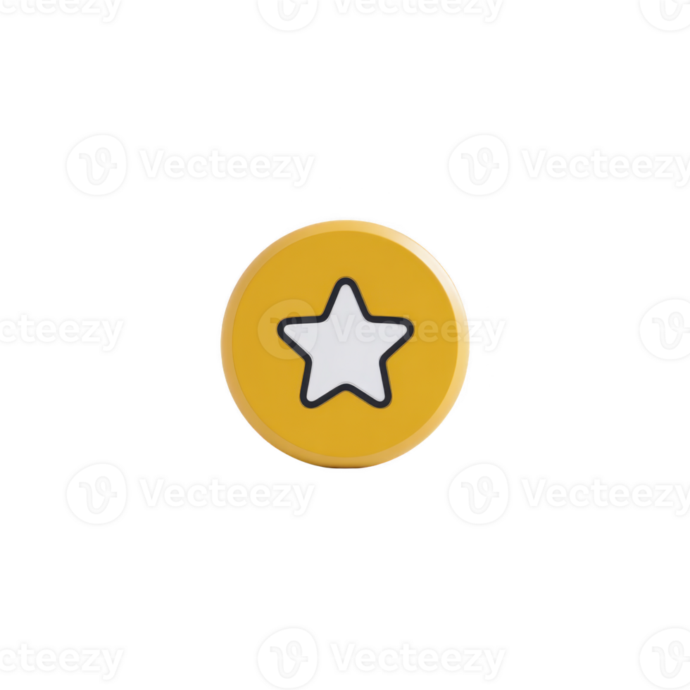 Yellow circular badge with white star in center, outlined in black, isolated on transparency background. design is simple and bold, conveying sense of achievement or recognition png
