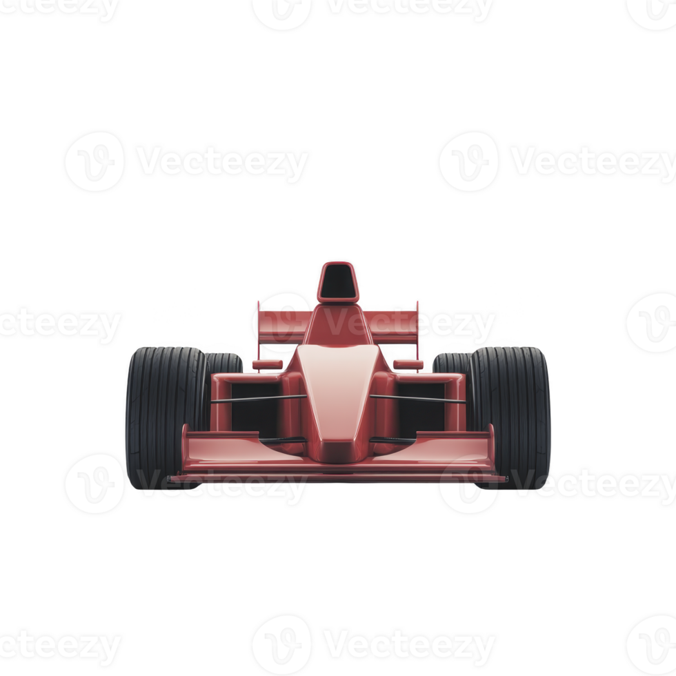 Sleek red Formula 1 race car is shown from front, highlighting its aerodynamic design and large tires. image captures essence of speed and precision in motorsport png