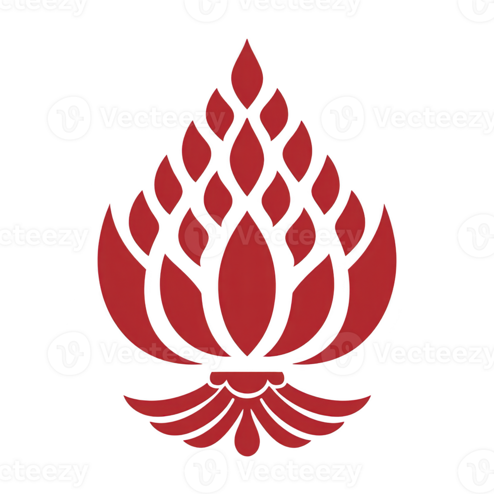 Red lotus flower design with symmetrical petals and stylized base, symbolizing purity and enlightenment. bold red color adds sense of passion and energy to elegant design png