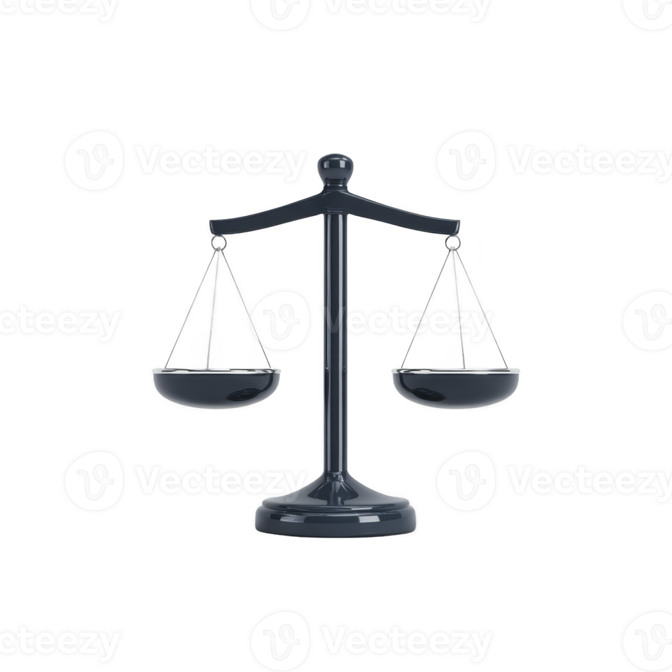 Balanced scale symbolizes justice and fairness, often used in legal contexts. image features classic, symmetrical design with two suspended pans png