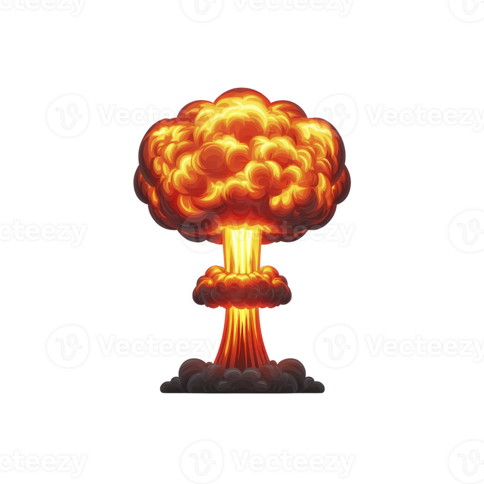 Vibrant illustration of fiery explosion with mushroom cloud shape, symbolizing power and destruction. image captures intense energy and dramatic impact of explosion png