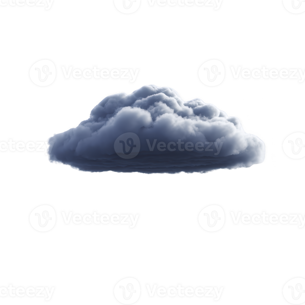Fluffy, dark cloud floats against transparent background, evoking sense of calm and mystery. cloud texture is soft and voluminous, resembling stormy sky png