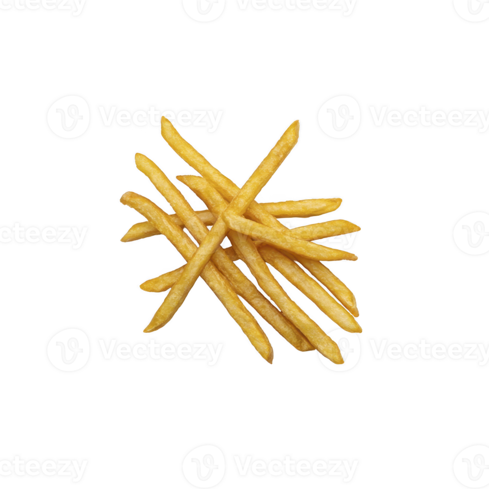 Golden crispy French fries arranged in pile on transparency background, showcasing their appetizing texture and color. Perfect for fast food lovers and snack enthusiasts png