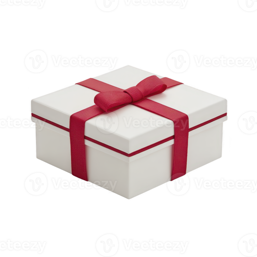 White gift box with vibrant red ribbon is elegantly wrapped, perfect for special occasions like birthdays or holidays. simplicity and elegance of design evoke sense of anticipation and joy png