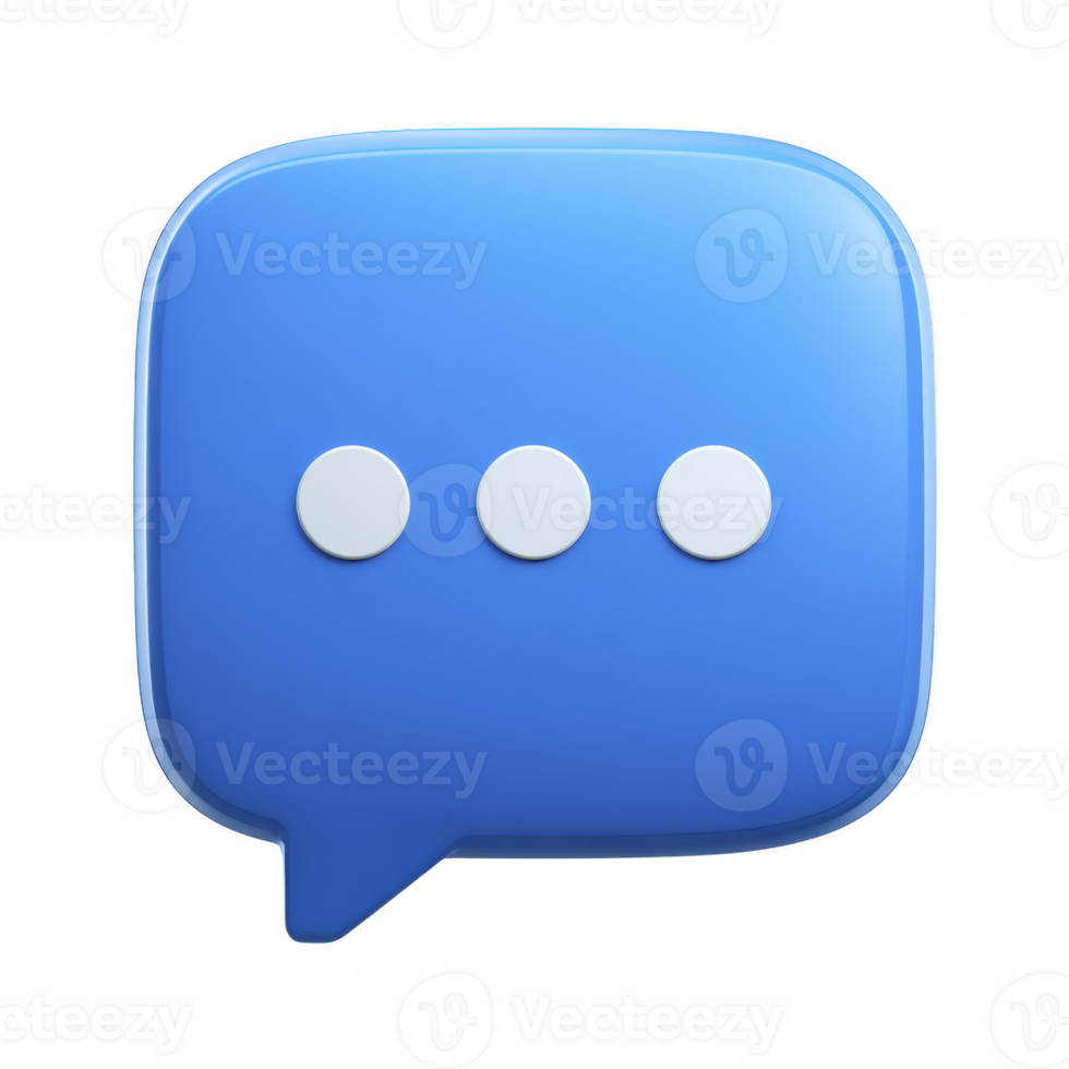 Blue chat bubble icon with three white dots symbolizes communication and messaging. simple design is often used in digital interfaces to indicate message or conversation png