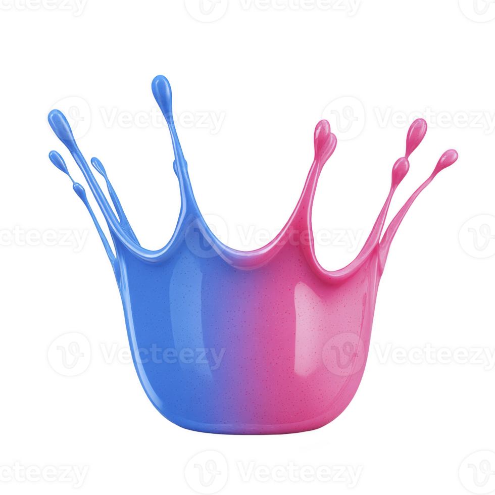 Vibrant splash of blue and pink paint forms crown like shape, showcasing dynamic blend of colors and fluid motion. image captures energy and beauty of liquid art png