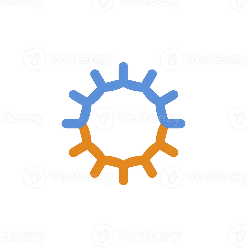 Circular design with alternating blue and orange segments resembling gear or sun, symbolizing unity and balance. simple, abstract style conveys modern and dynamic feel png