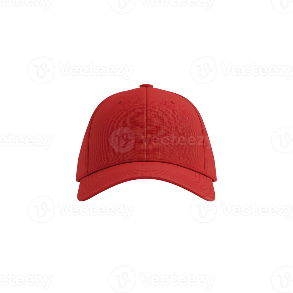 Vibrant red baseball cap with curved brim and structured crown, perfect for casual wear or outdoor activities. cap is simple yet stylish, offering bold fashion statement png