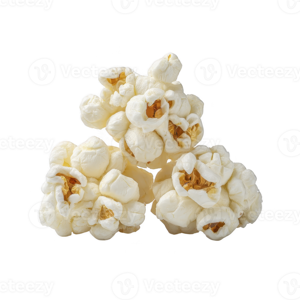 Fluffy popped popcorn kernels isolated on transparency background, showcasing their light texture and inviting appearance. Perfect for snack or movie night png