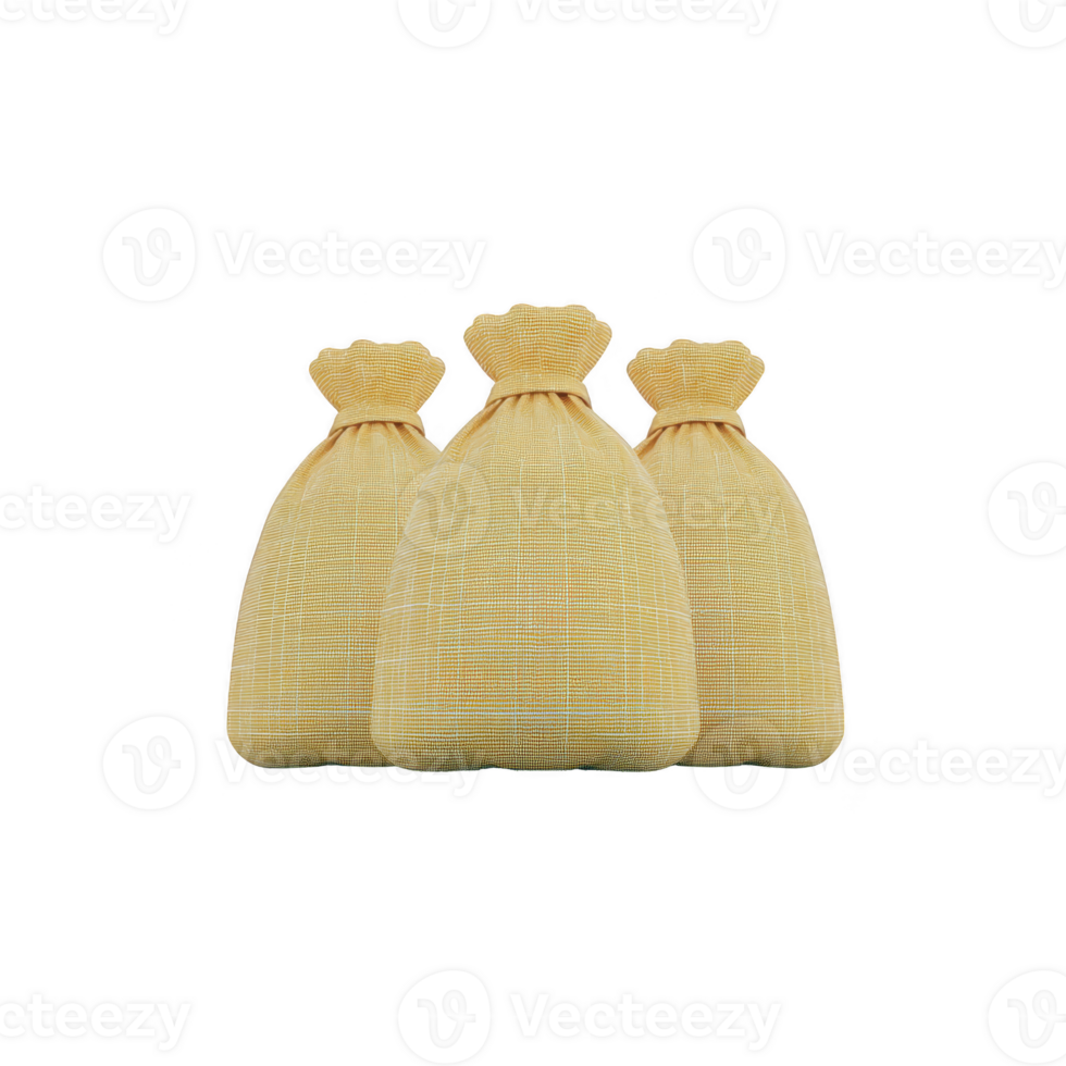 Three burlap sacks are arranged row, showcasing rustic and natural texture. sacks are tied top, suggesting they are filled, possibly with grains or other goods. neutral color and simple design png