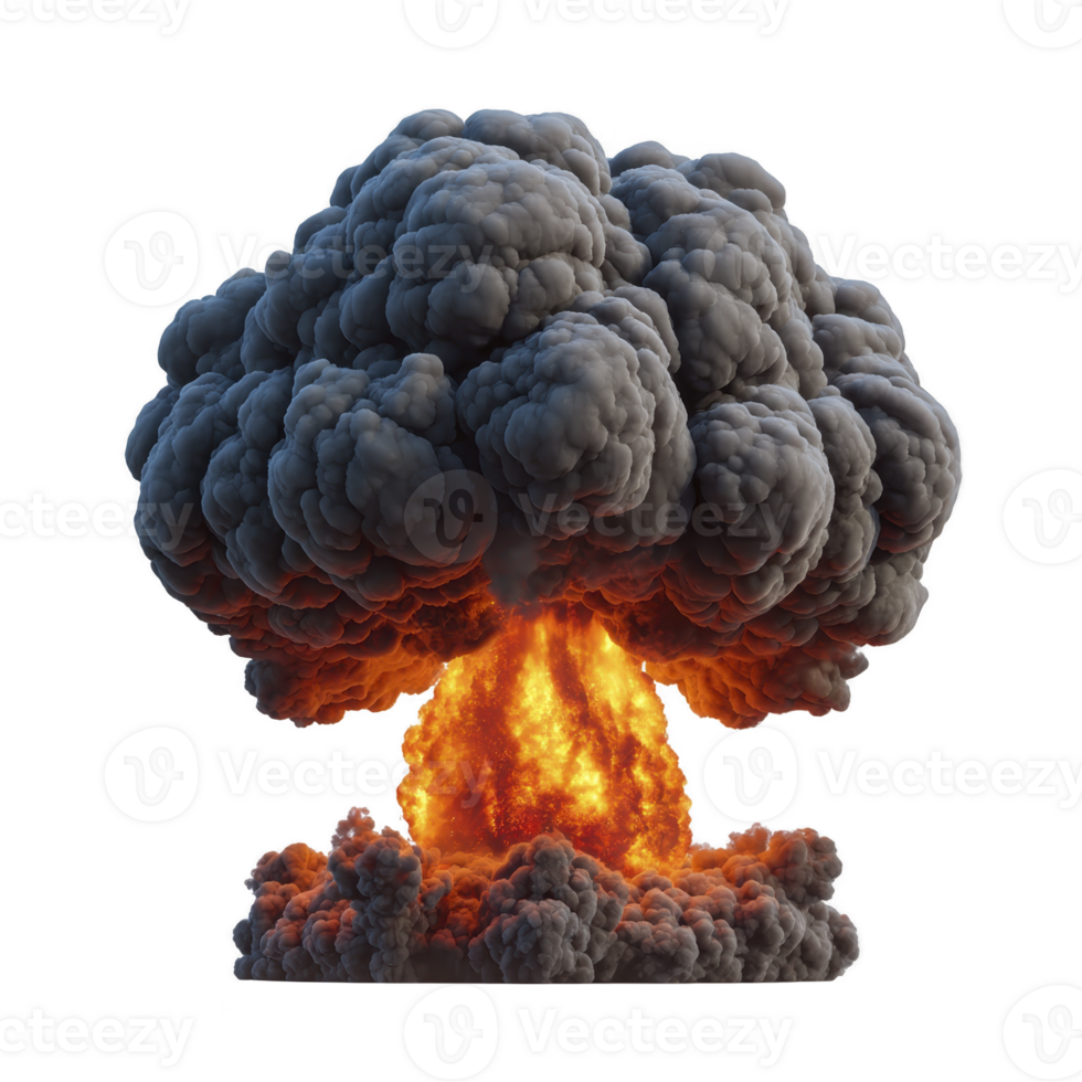 Dramatic explosion with large mushroom cloud of smoke and fire, symbolizing destruction and power. fiery blast is intense and visually striking, capturing essence of powerful detonation png