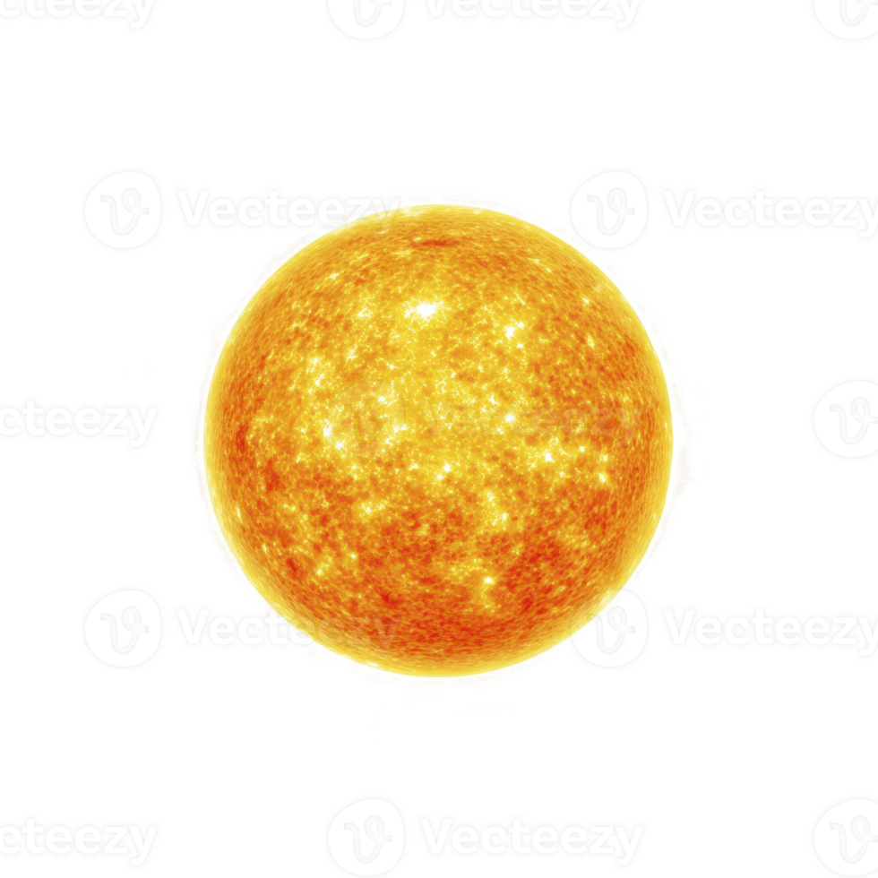Bright, glowing depiction of sun with fiery surface and radiant energy, set against transparency background, showcasing its intense heat and light png
