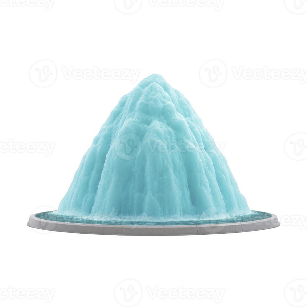 Large, blue water fountain with cascading water creates serene and refreshing atmosphere. fountain design is simple yet elegant, making it perfect centerpiece for garden or park png
