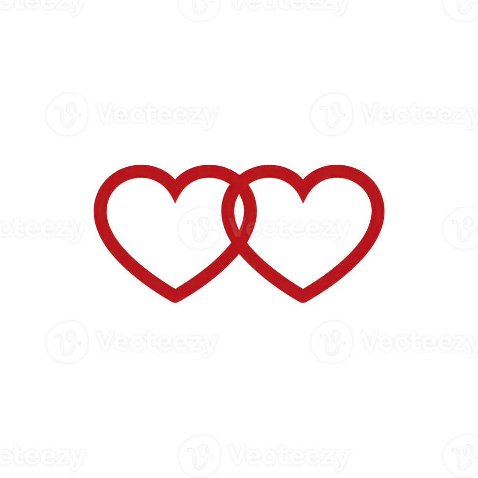 Two intertwined red hearts transparency background symbolize love and connection, often used romantic contexts. simple design conveys affection and unity, making it ideal for Valentine themes png