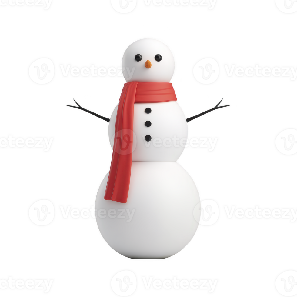 Cheerful snowman with red scarf and black buttons stands against transparency background, evoking sense of winter joy and holiday spirit png