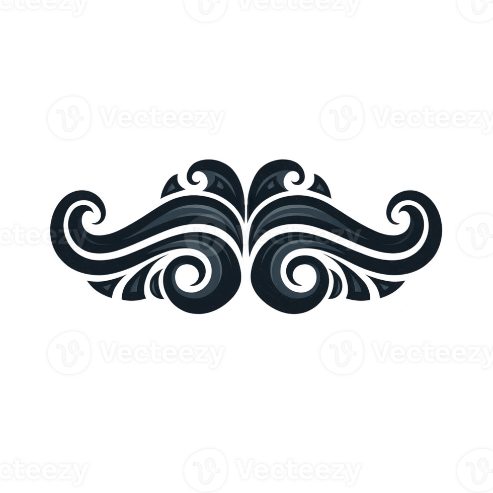 Elegant black and blue ornamental flourish design with swirling patterns, perfect for decorative purposes. symmetrical motif adds touch of sophistication and style png