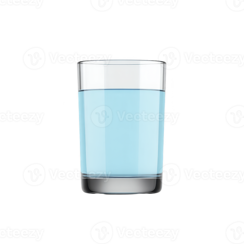 Clear glass filled with refreshing blue liquid stands against plain background, showcasing simplicity and clarity png