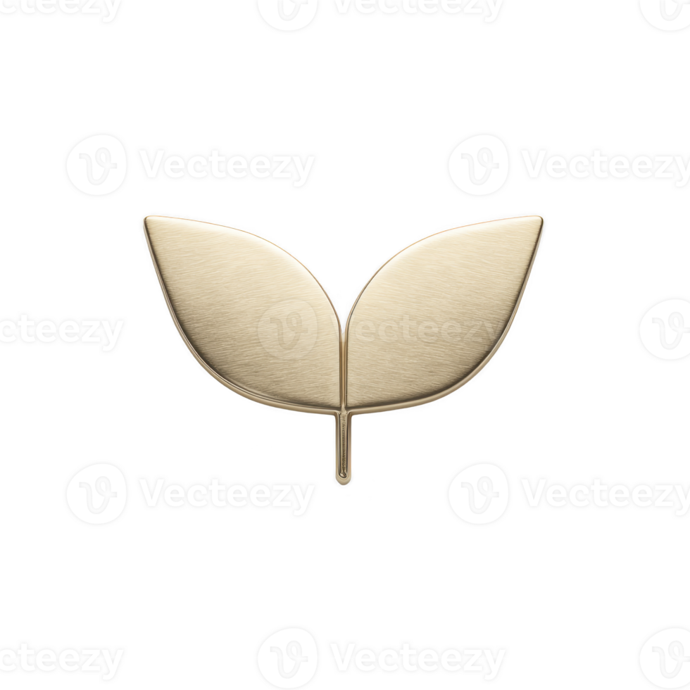 Gold leaf logo with two symmetrical leaves on transparency background, symbolizing nature and elegance. minimalist design conveys sense of balance and harmony png