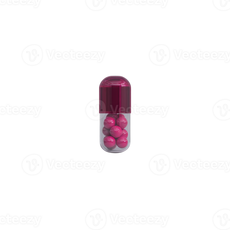 Single transparent capsule containing small pink spheres is centered on transparency background, showcasing minimalist and modern design png