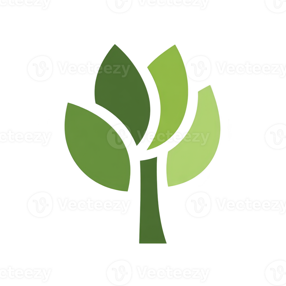 Stylized green tree logo with three leaves represents nature and growth. design uses varying shades of green to symbolize environmental sustainability and eco friendliness png