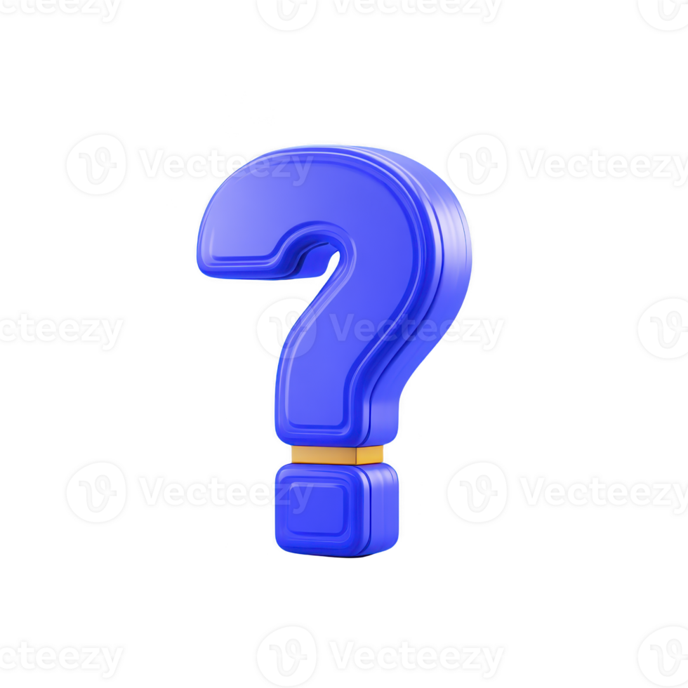 Shiny blue 3D question mark stands upright, symbolizing curiosity and inquiry. vibrant color and smooth texture give it modern, digital appearance, perfect for educational or tech related themes png
