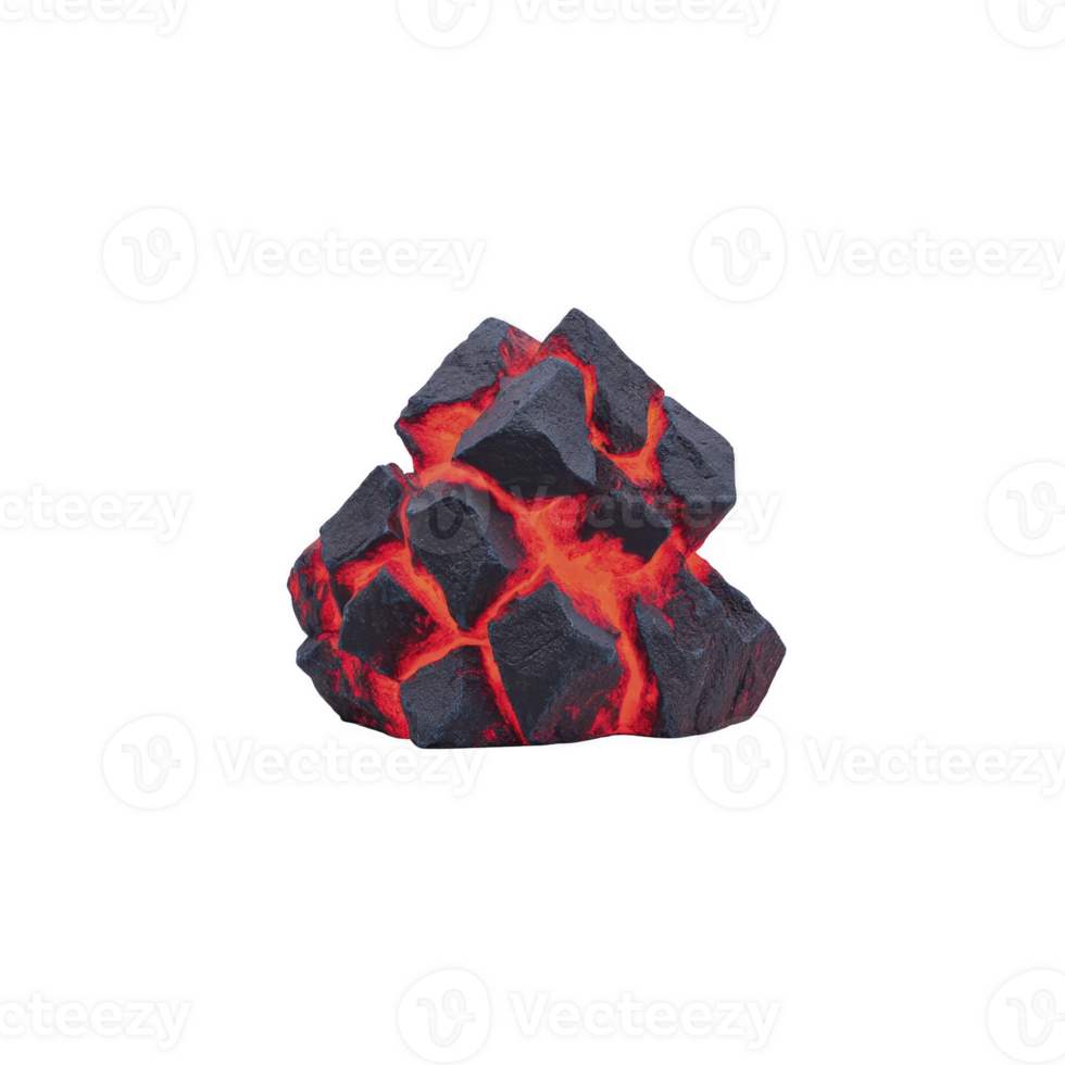 Glowing, fiery rock with dark, cracked surface reveals bright, molten lava beneath, creating dramatic and intense visual effect png