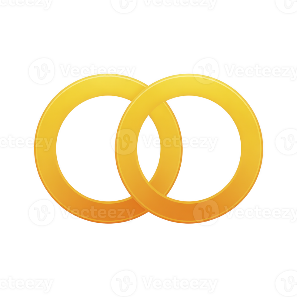 Two interlocking golden rings symbolize unity and commitment, often associated with marriage or partnership. bright gold color conveys sense of elegance and timelessness png