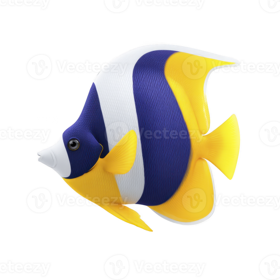 Vibrant, colorful tropical fish with blue, white, and yellow stripes, showcasing its unique pattern and bright colors. fish elegant fins and smooth texture add to its beauty png