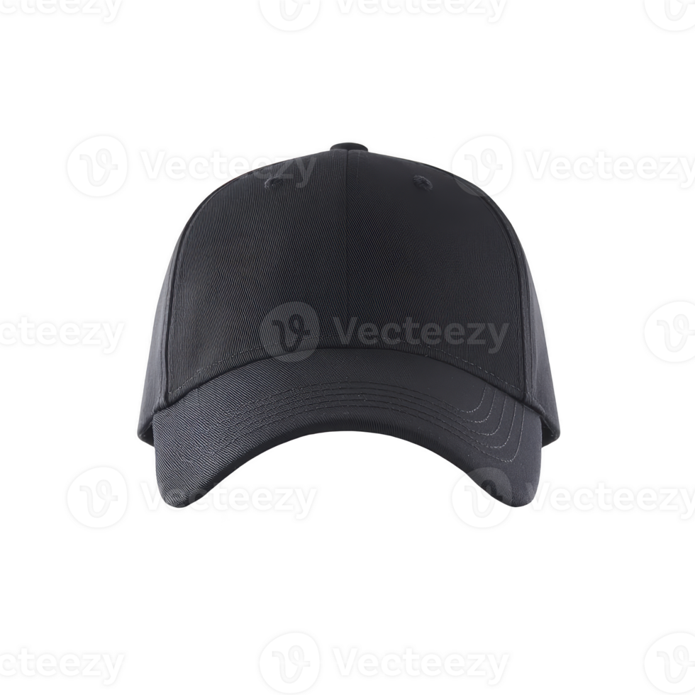 Black baseball cap with curved brim and structured front panel, perfect for casual wear or outdoor activities. cap is simple and versatile, suitable for various styles png