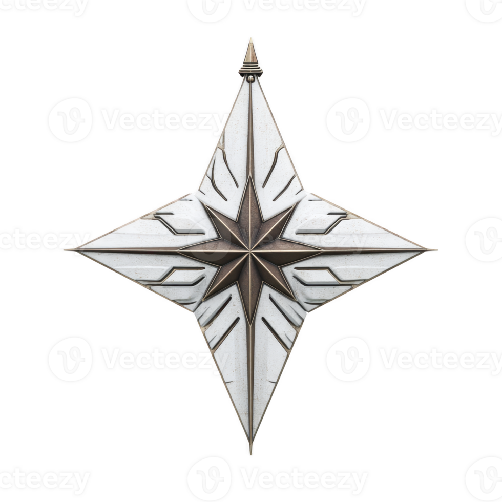 Decorative metallic star with intricate geometric patterns and central bronze accent, evoking sense of elegance and symmetry. design is both modern and timeless png