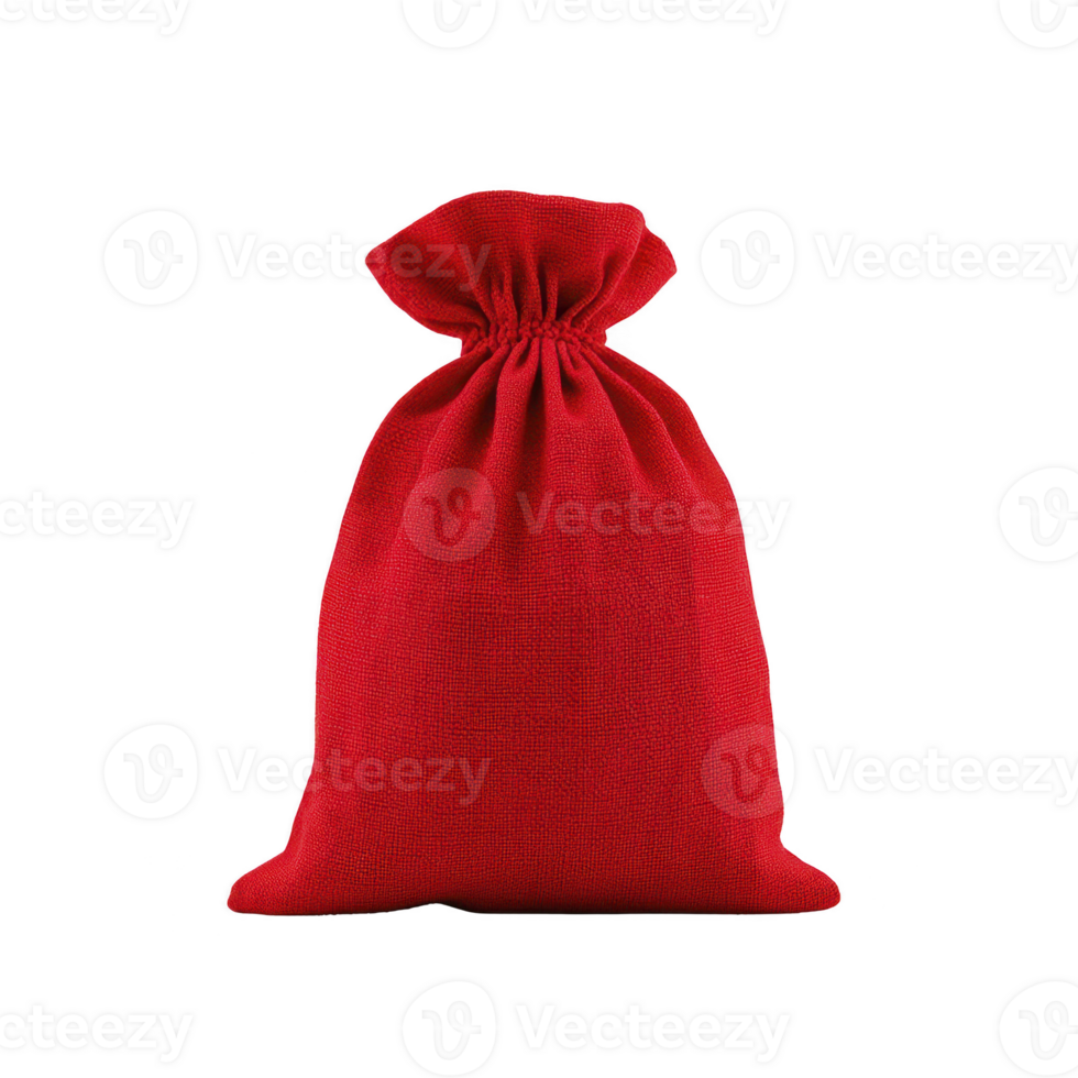 Vibrant red fabric bag with drawstring closure, perfect for gifts or storage. texture is soft and color is eye catching, making it ideal for festive occasions png