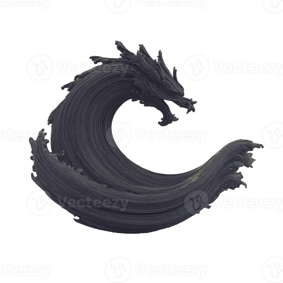 Dynamic illustration of dragon formed by swirling brushstrokes, resembling wave. artwork combines elements of fantasy and nature, creating sense of movement and power png