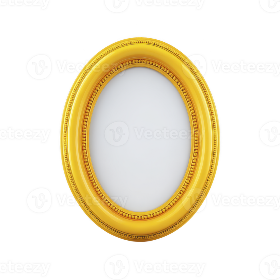 Elegant oval gold picture frame with intricate detailing, perfect for adding touch of sophistication to any decor. frame classic design enhances beauty of displayed artwork or photos png