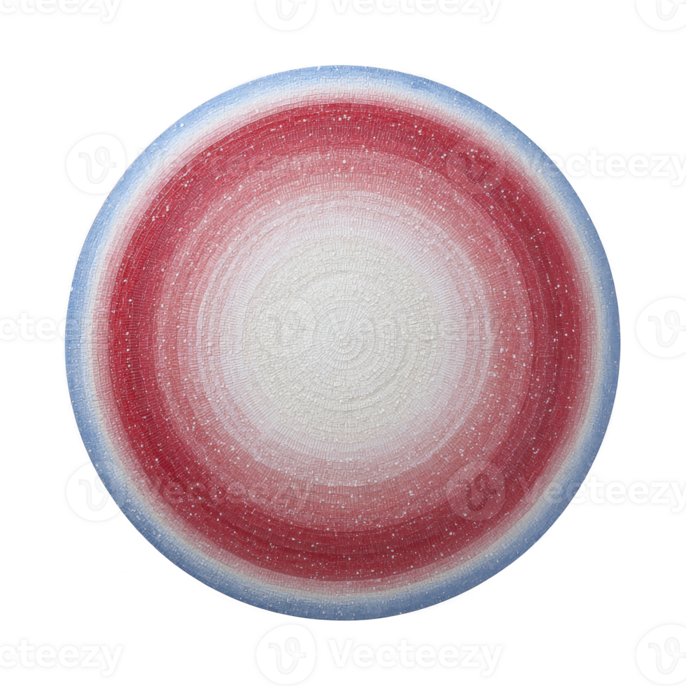 Circular gradient artwork features central white area transitioning to red and blue hues, creating soothing and harmonious visual effect. design is intricate and symmetrical png