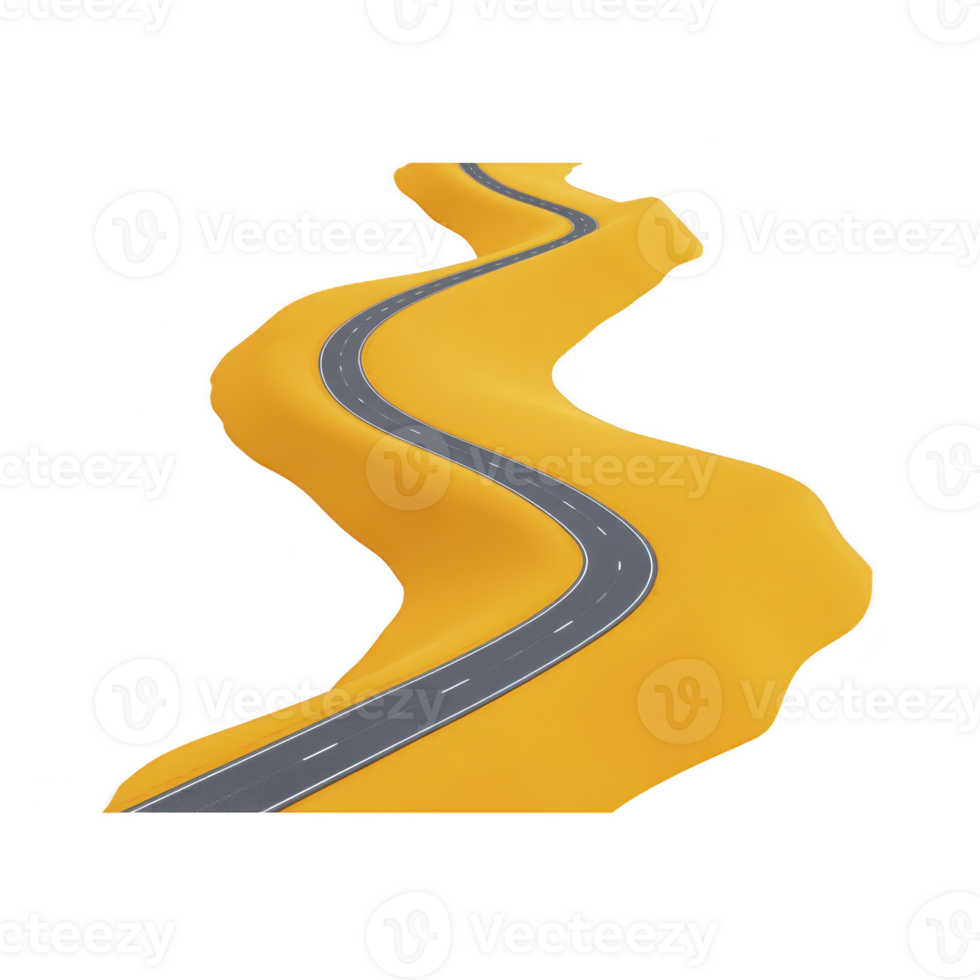 Winding road stretches through vibrant yellow landscape, creating striking contrast. road curves suggest journey through surreal, abstract environment png